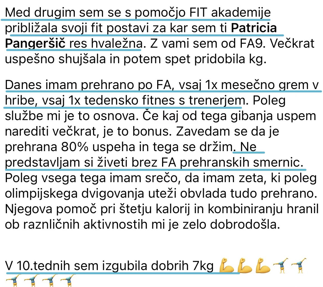 Mnenje udeleženke o hujšanju in fit postavi