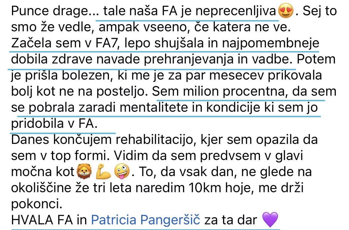 Mnenje udeleženke o zdravih navadah iz Fit akademije