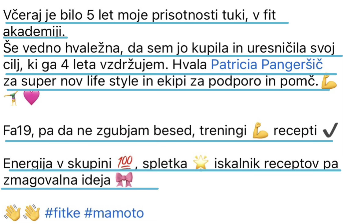 Mnenje udeleženke o petih letih s Fit akademijo